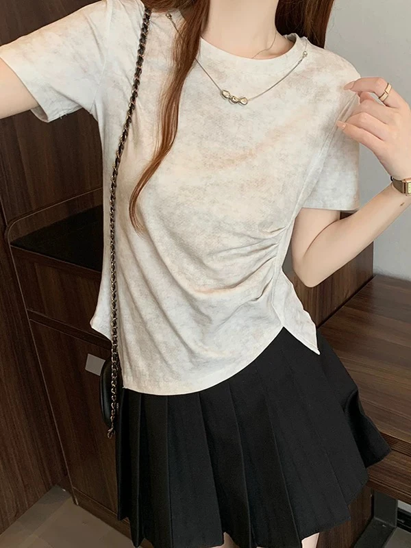 (韩傢)晕染带链条不规则T上衣8900款