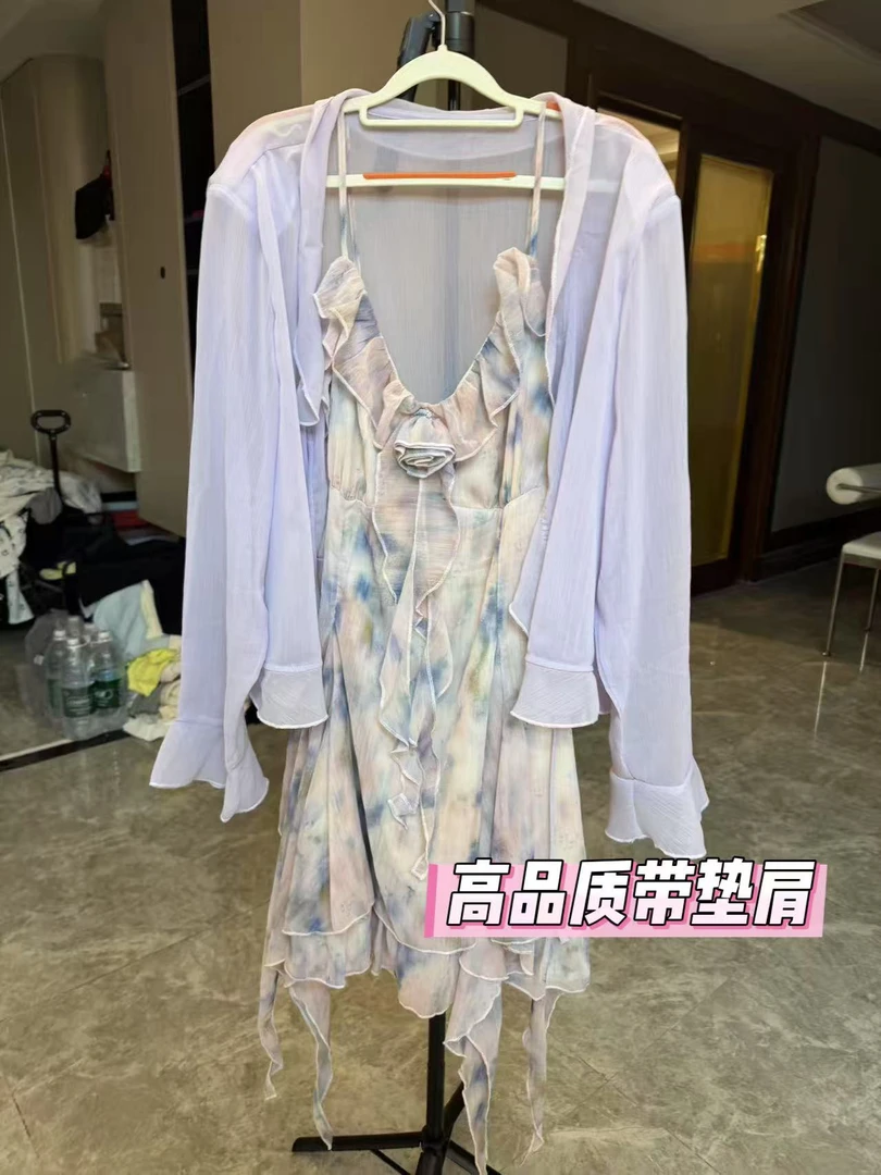 2025春季新款大码女装法式氛围感油画碎花吊带裙上衣