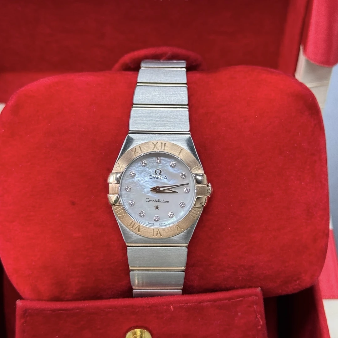 99新 Omega/欧米茄 18K玫瑰金/贝母盘钻刻/表径27mm
