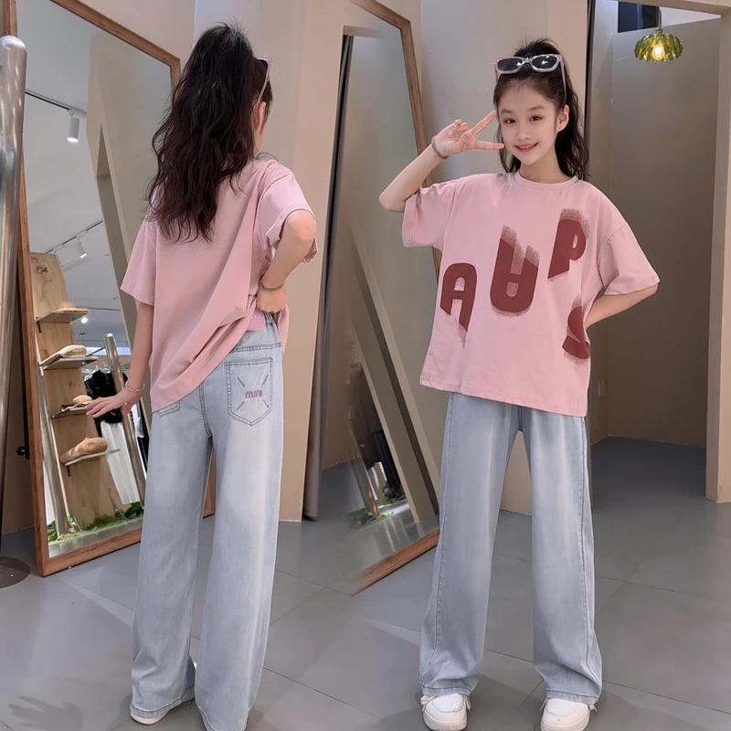 女童天丝牛仔裤2025新款夏装儿童夏季薄款冰丝裤子大童夏天阔腿裤