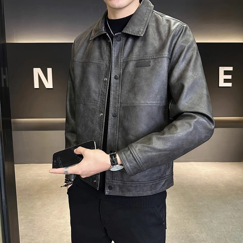 GS美式潮牌外套男士秋季新款复古百搭潮流高级感机车夹克上衣男款