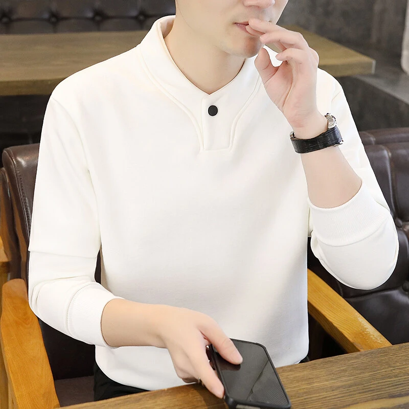 加厚春季卫衣男士潮流重磅男士卫衣时尚亨利领长袖套头打底衫男装