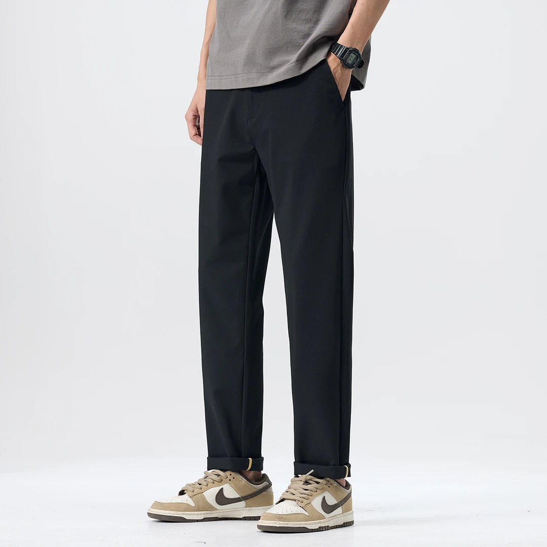 冰丝凉感休闲裤男款2025夏季轻薄透气抗皱小直筒长裤弹力纯色男裤