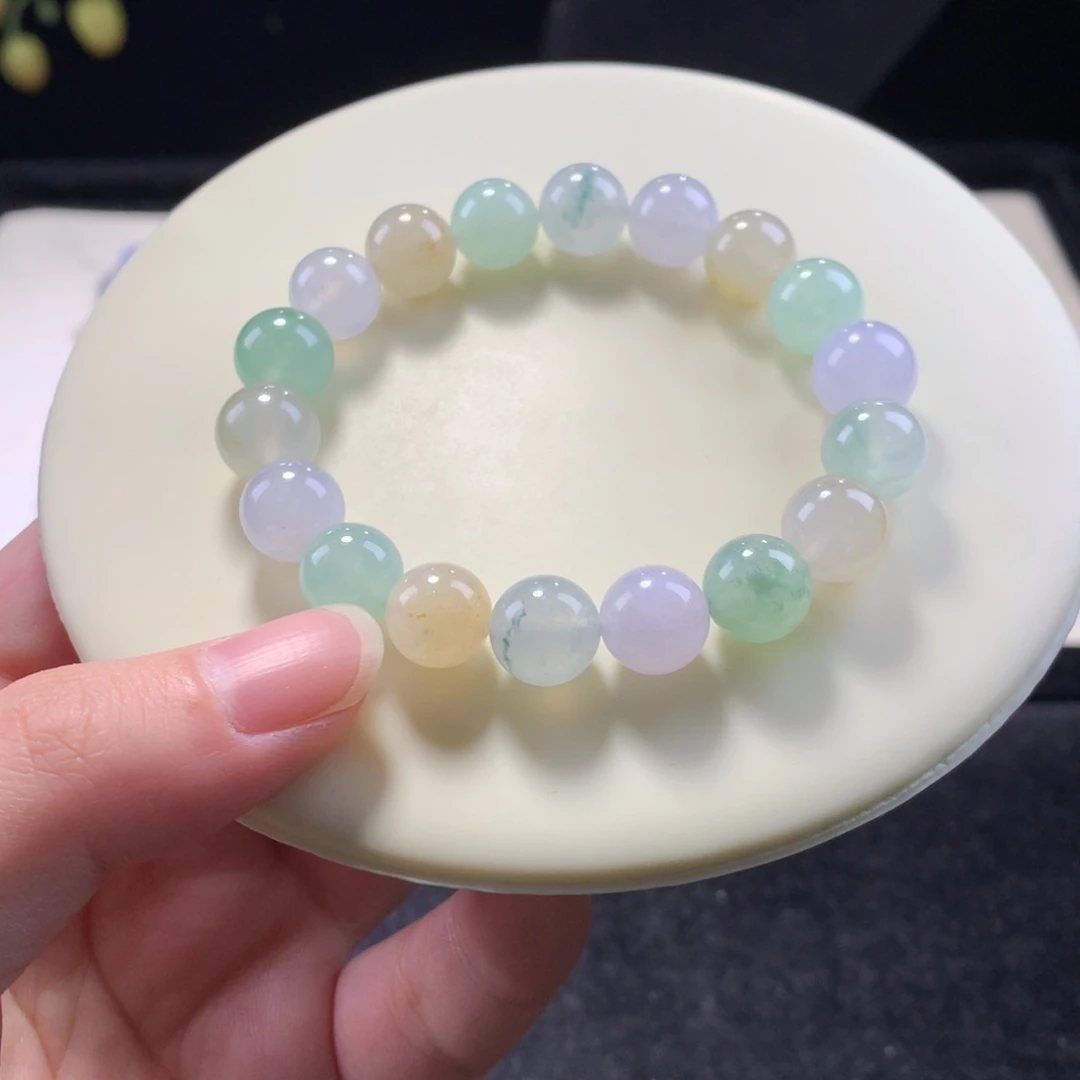 翡翠未镶嵌手串卡10奶糖串