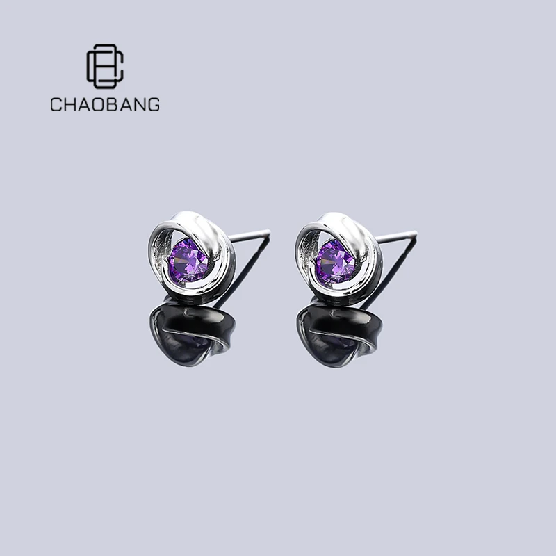 chaobang/潮邦 铜合金锆石耳饰 四叶草镶钻耳钉百搭个性高级感