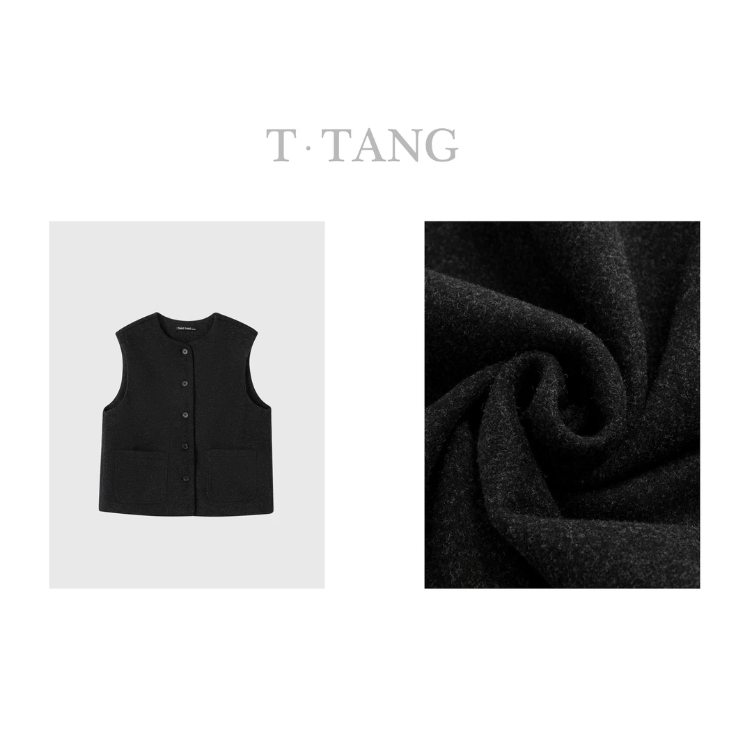 早秋320g进口双面呢面料时尚休闲新款百搭圆领马甲开衫【6610】