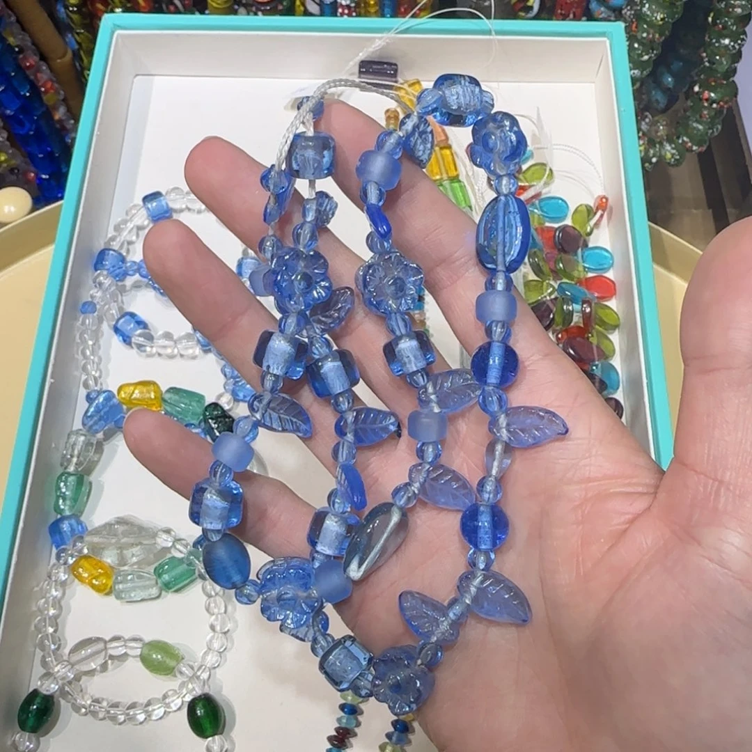 琉璃非金属露水蓝花草牌琉璃珠