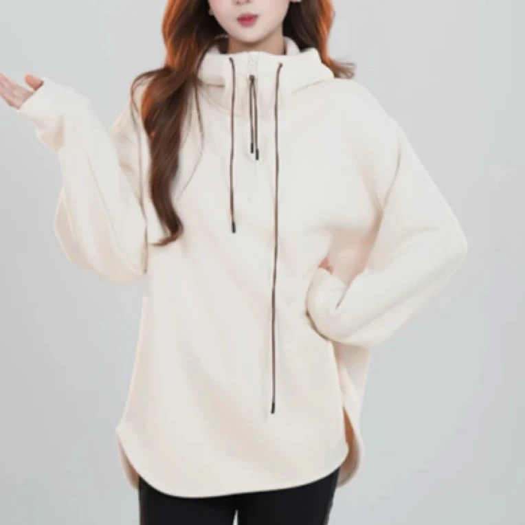 爆款连帽加绒加厚半拉链卫衣女装2025春装新款中长款打底衫上衣