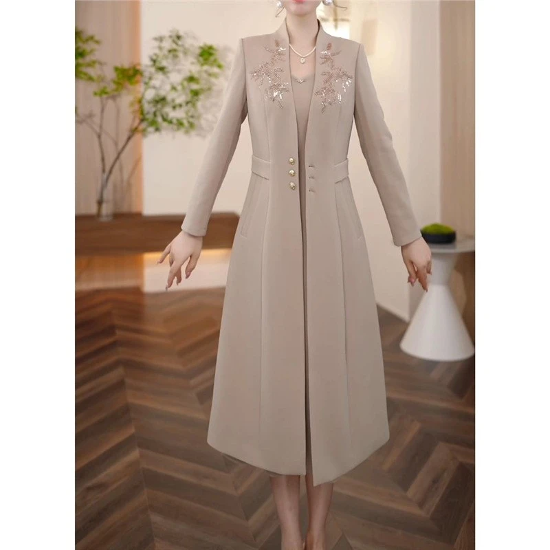 高端时尚气质风衣连衣裙套装2025春秋新款女士优雅减龄显瘦两件套