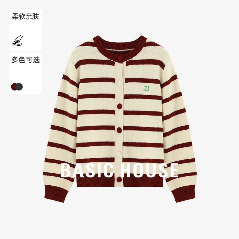 Basic House/百家好长袖针织时尚休闲连帽条纹毛衣-B06245C2402