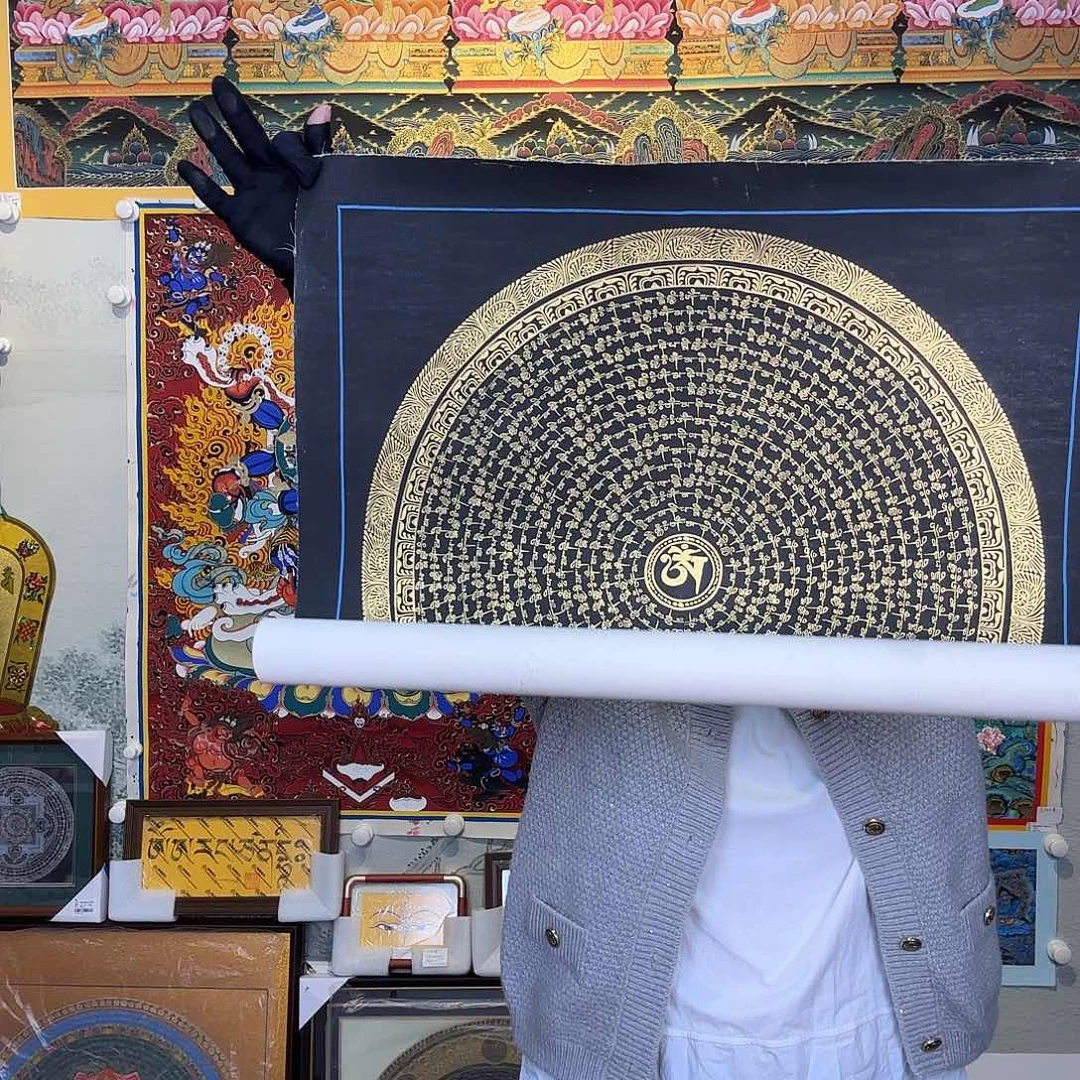 卷轴画纯手绘六字真言唐卡50厘米左右