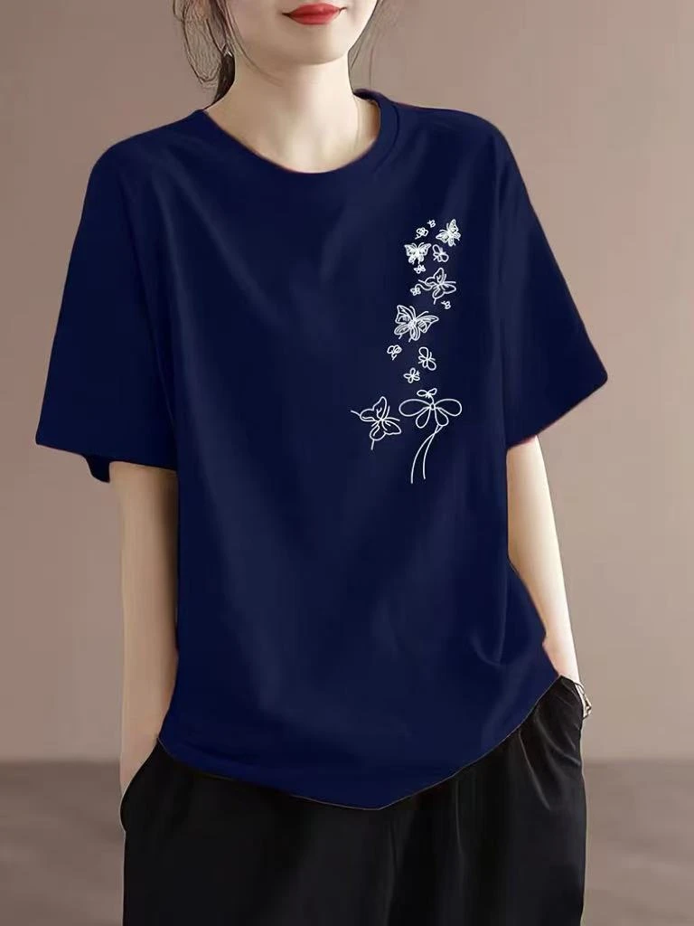 重磅短袖印花圆领短款休闲ins洋气夏季女士大码纯棉T恤