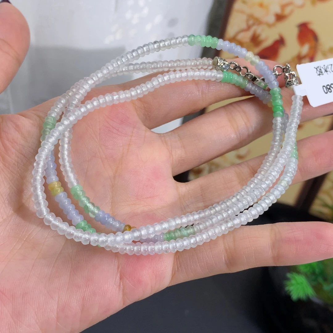 翡翠未镶嵌手串卡3.6冰种算盘多宝项链