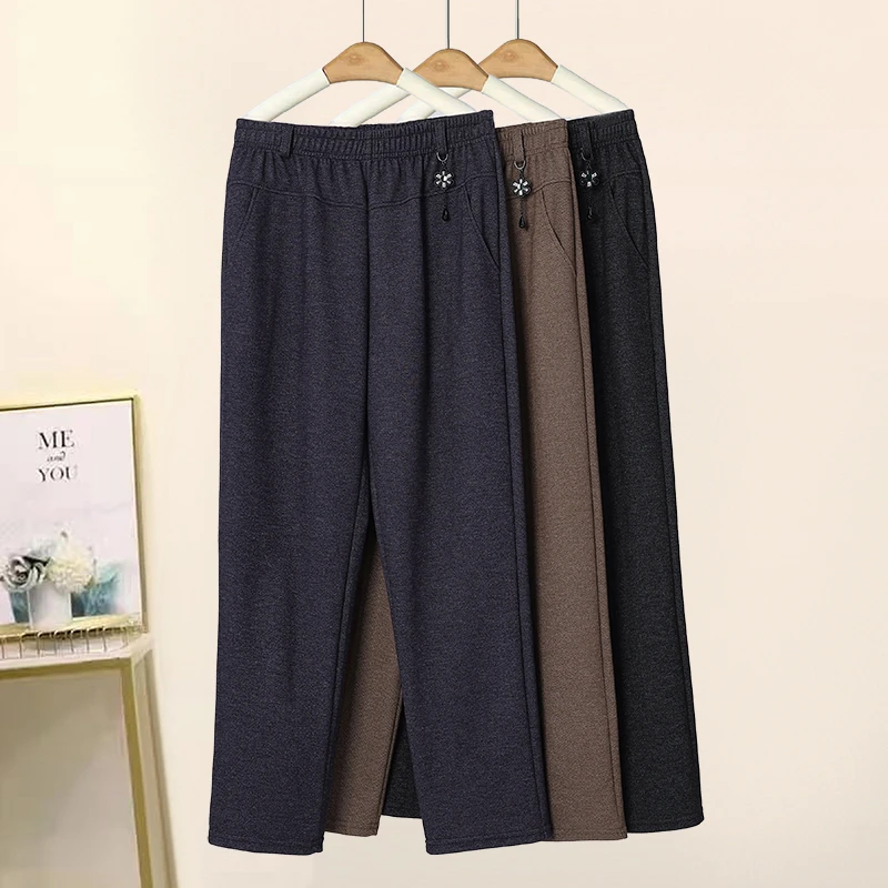 中年妈妈裤子松紧腰春秋休闲裤中老年人高腰直筒奶奶长裤老太太