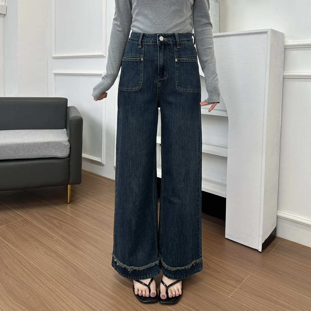 高腰宽松弹力直筒拖地牛仔裤女2025秋冬季新款韩版ins风垂感长裤