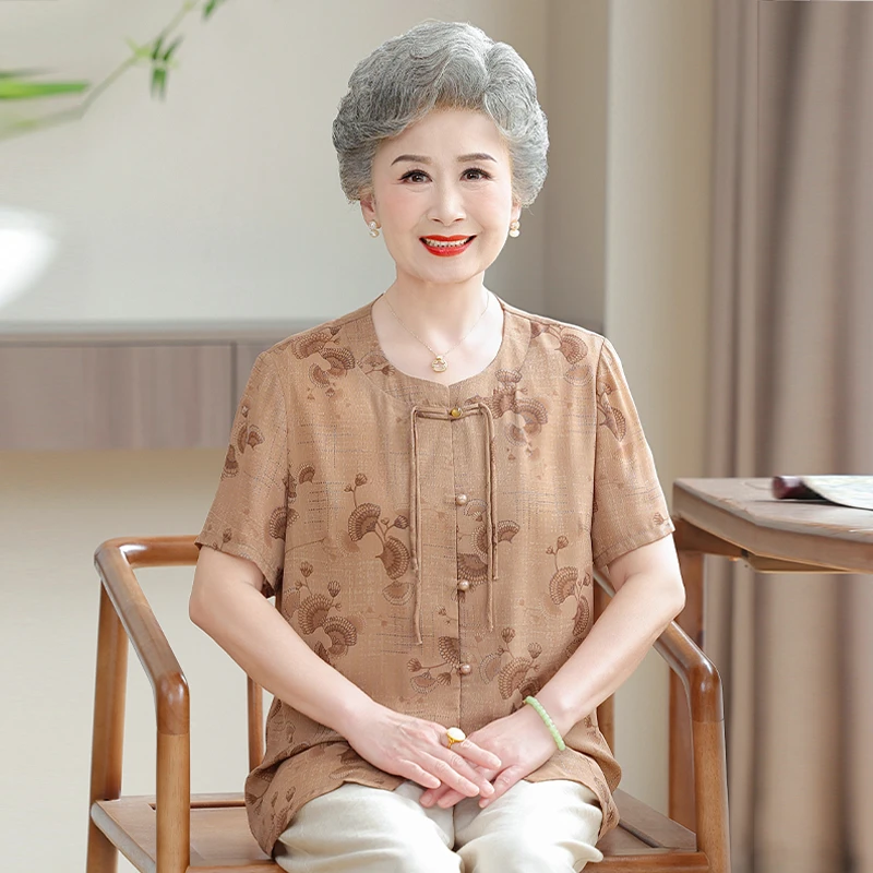 良三奶奶装夏装短袖女中老年人衬衫60岁妈妈衣服70老太太夏季宽松