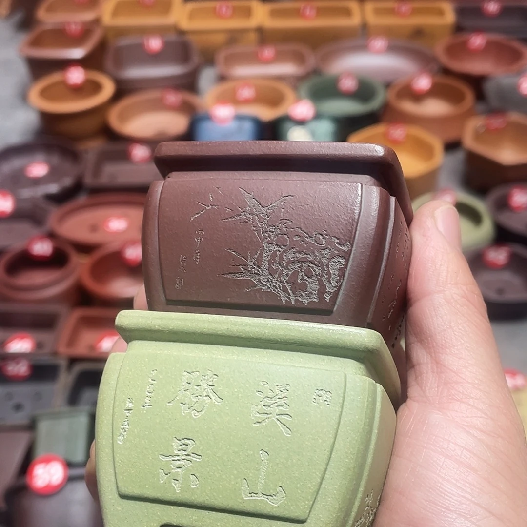 紫砂小盆3绿1紫5*4cmmm
