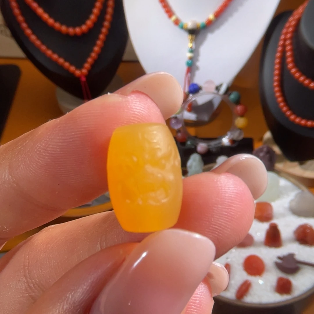 独山玉未镶嵌守护面桶珠13.3x9mm不退换