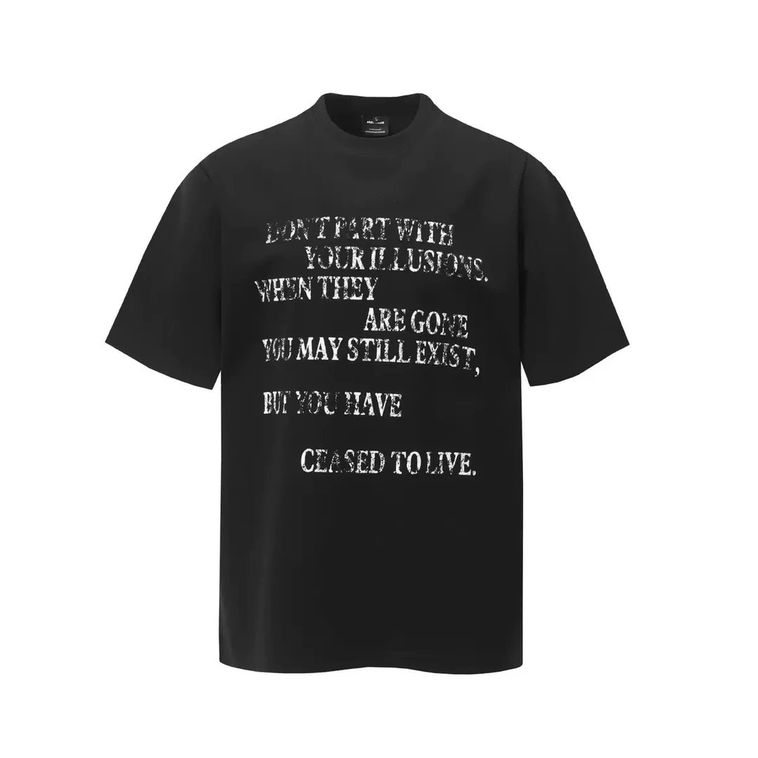 印花休闲字母国潮水洗做旧T恤T恤衫宽松男子经典