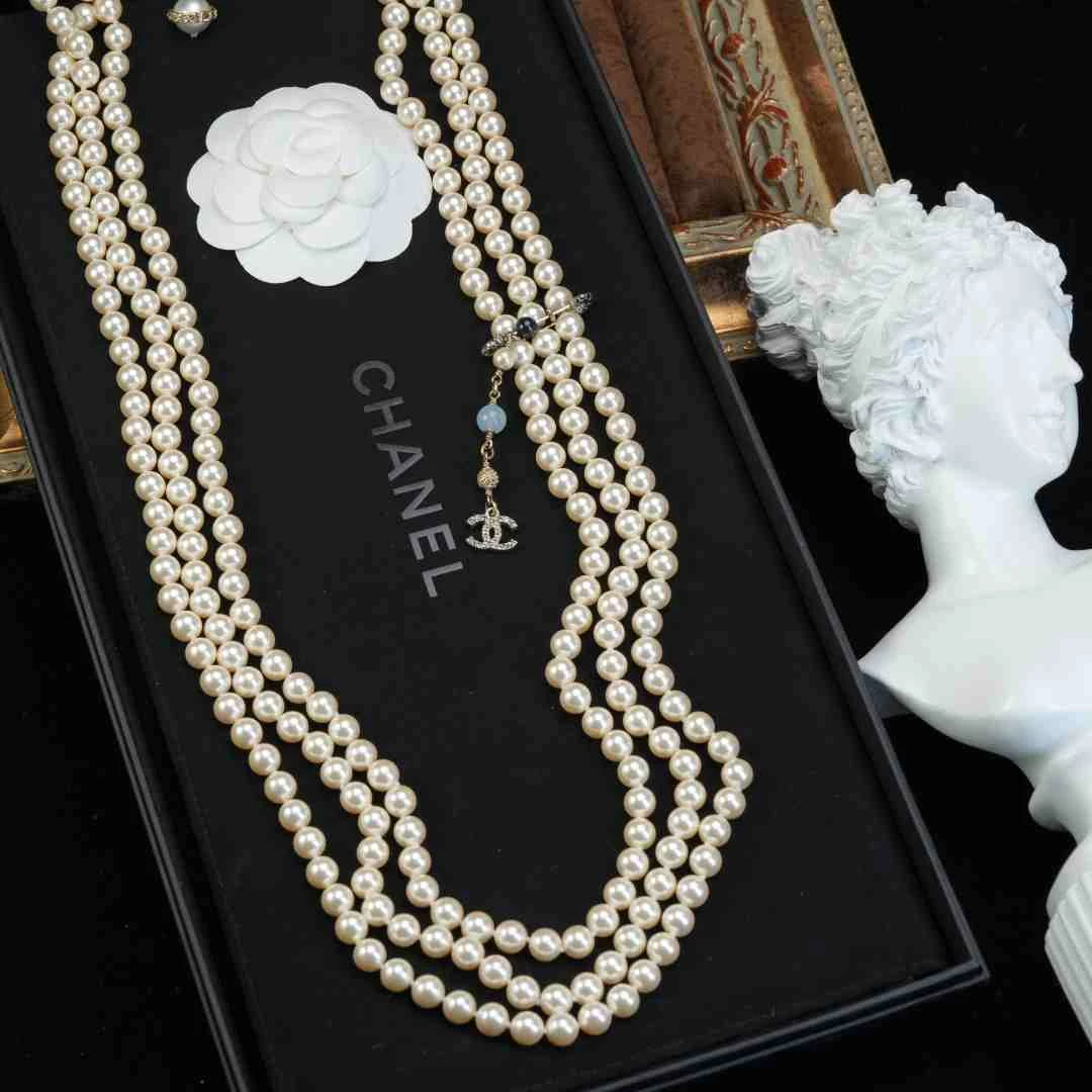 95新 Chanel/香奈儿 柚礼/香奈儿三层珍珠胸针流苏项链ll511126