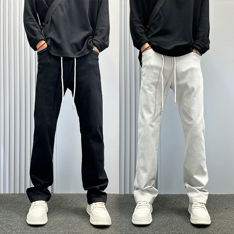 秋季cleanfit弹力修身显瘦牛仔裤男款潮牌美式高街直筒微喇长裤子