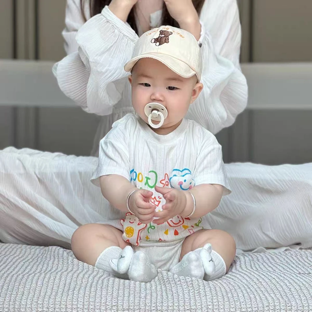 宝宝纯棉短袖薄款连体衣新生婴儿衣服哈衣夏季夏装云朵爬服