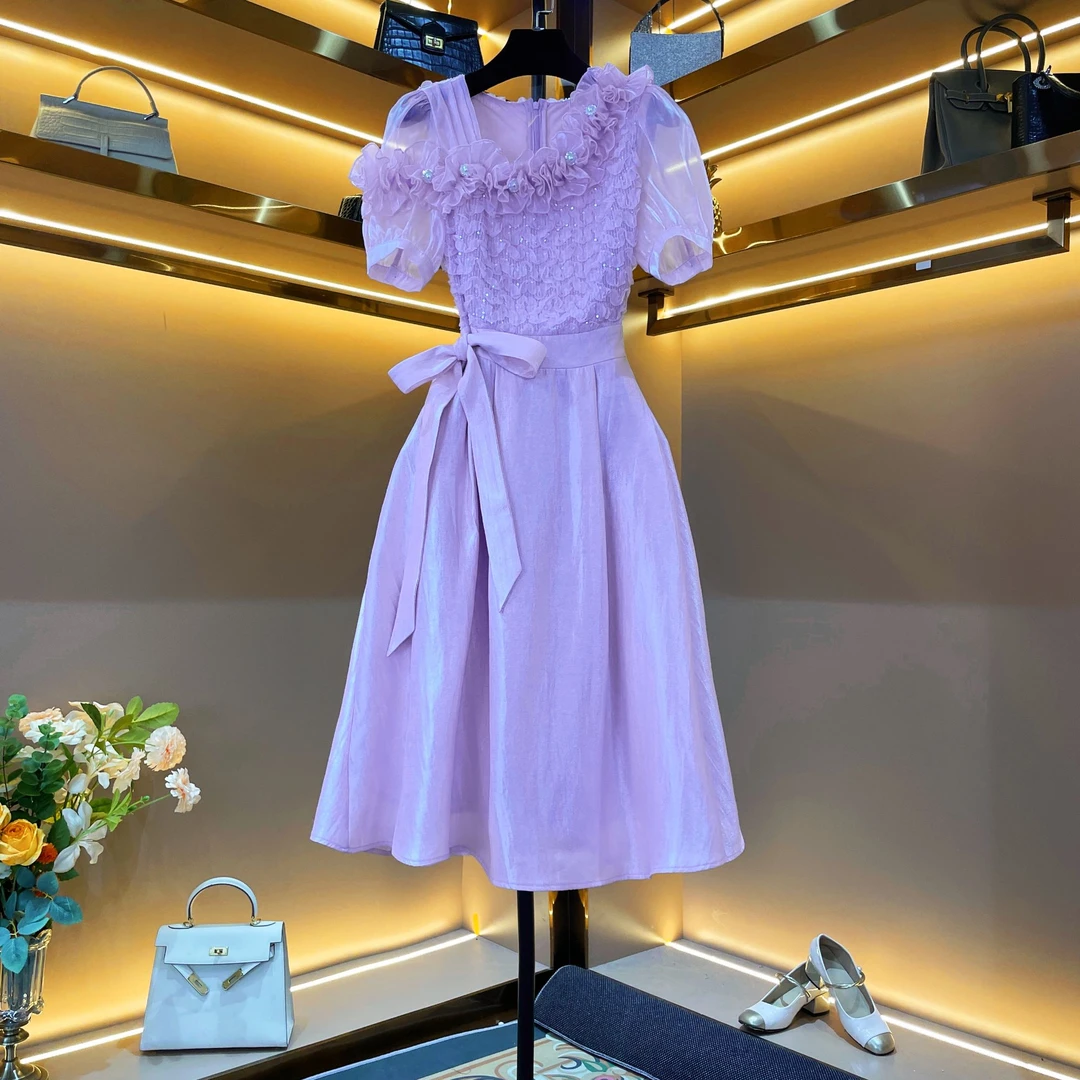 【紫晶逸影】佳佳-86381轻奢设计师款优雅气质修身时尚收腰连衣裙