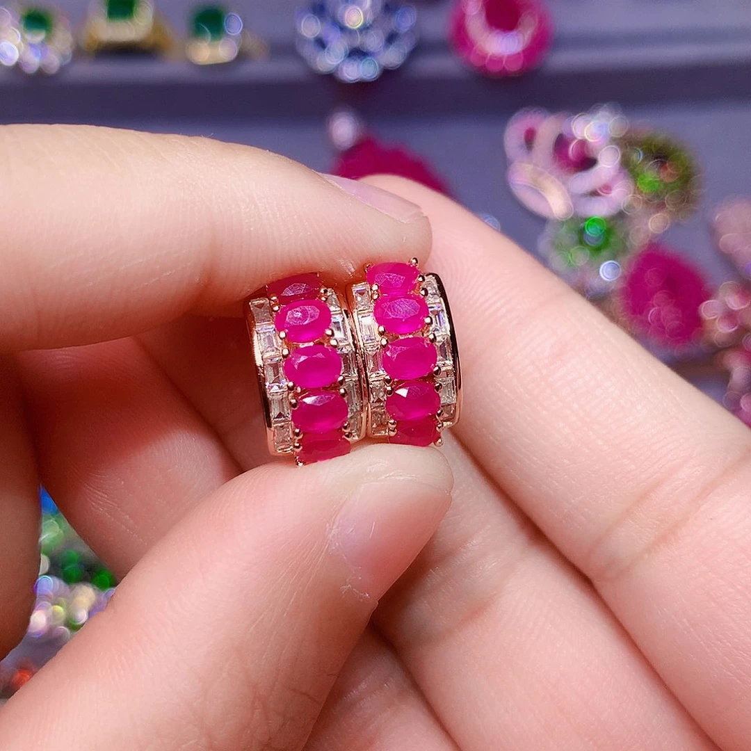 银S925镶嵌耳饰红宝石