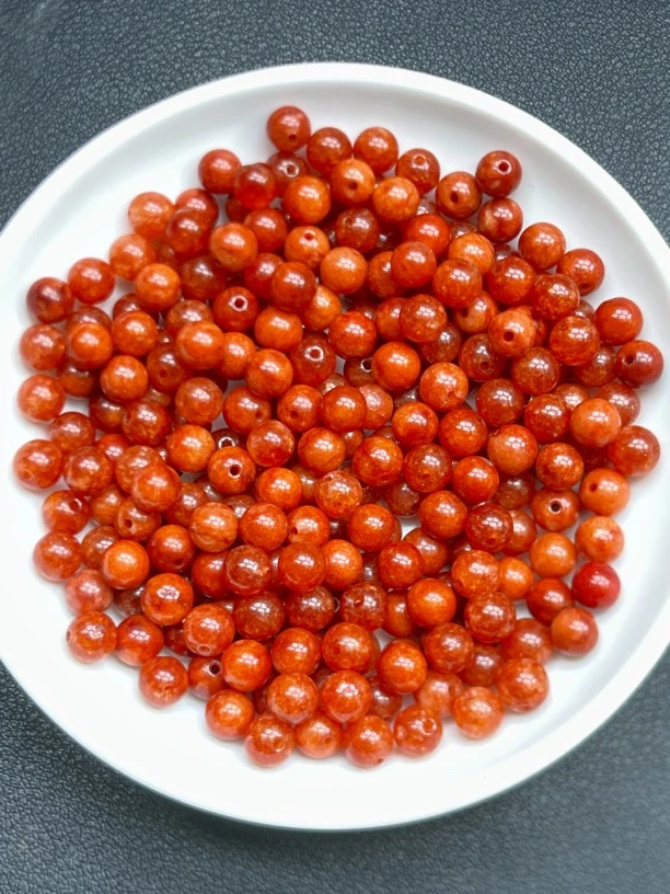 天然珠宝玉石 红翡散珠 Y1684  10MM  25颗（赠弹力绳）