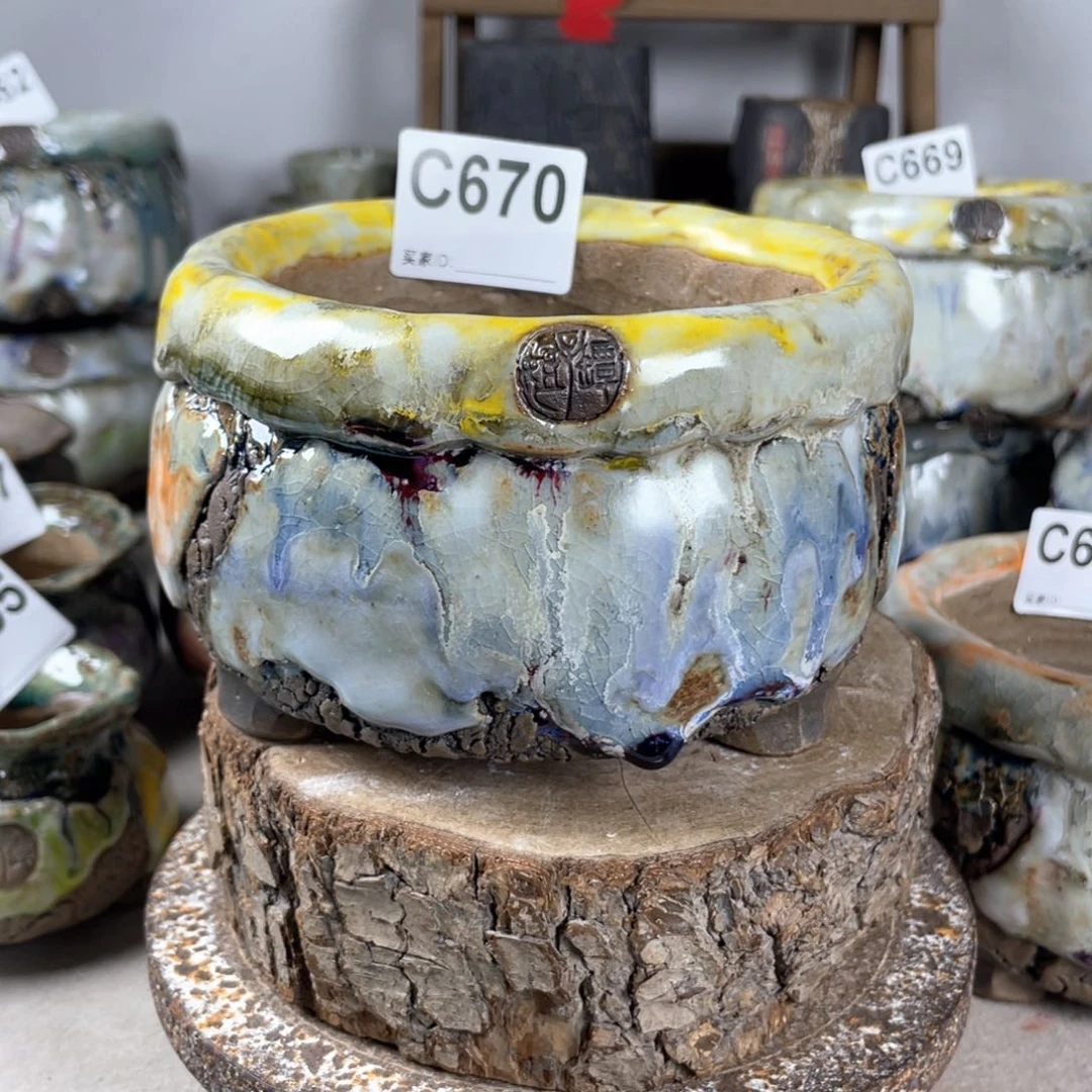 紫砂花盆孤品 不规则油画山石中号包子 内口10.5