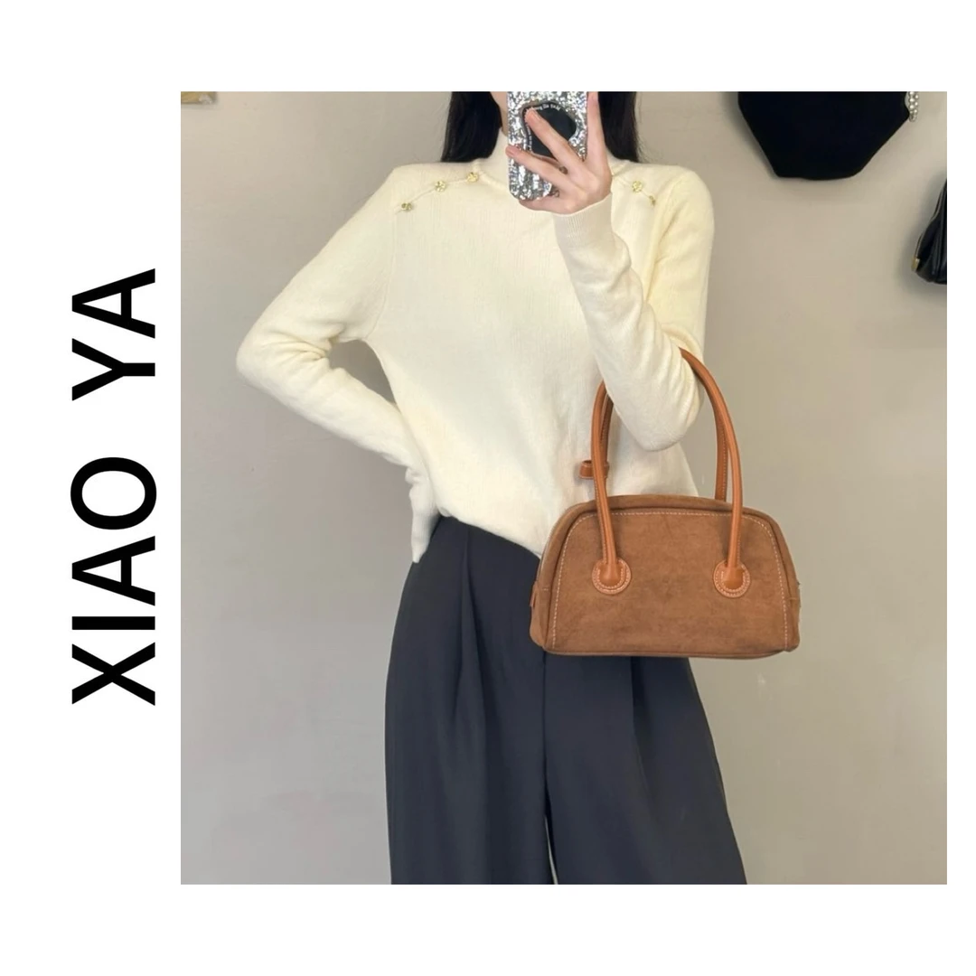 802秋冬新款时尚极简风立领金扣纯色打底显瘦一体绒百搭针织上衣