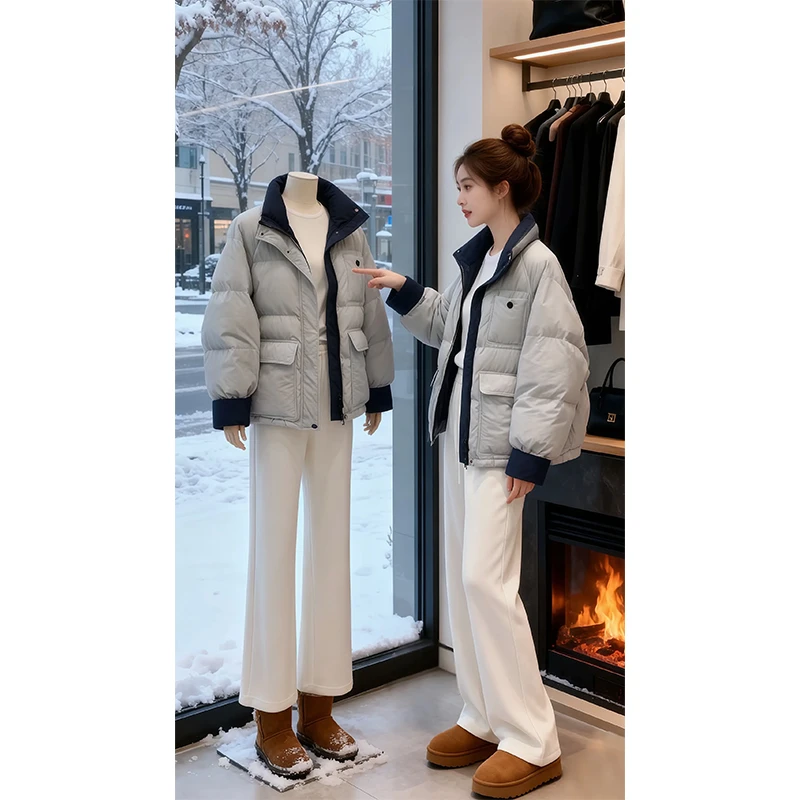 兹伊翰【冬日热恋】 时尚拼接百搭棉服女2025冬季新款显瘦加厚棉衣