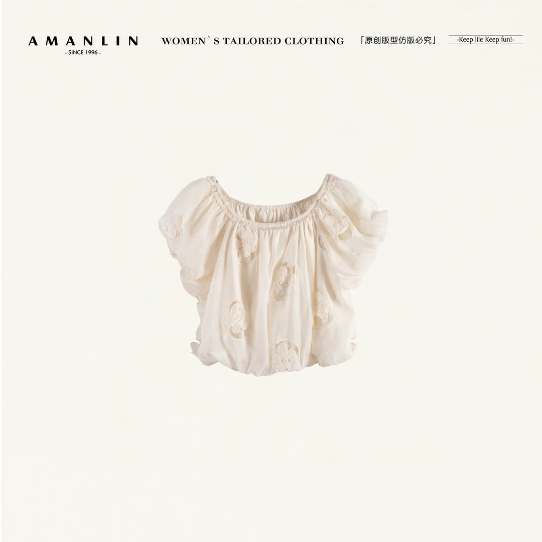 AMANLIN/阿谩琳欧若风春夏新款圆领收腰遮肉T恤气质上衣女D596892