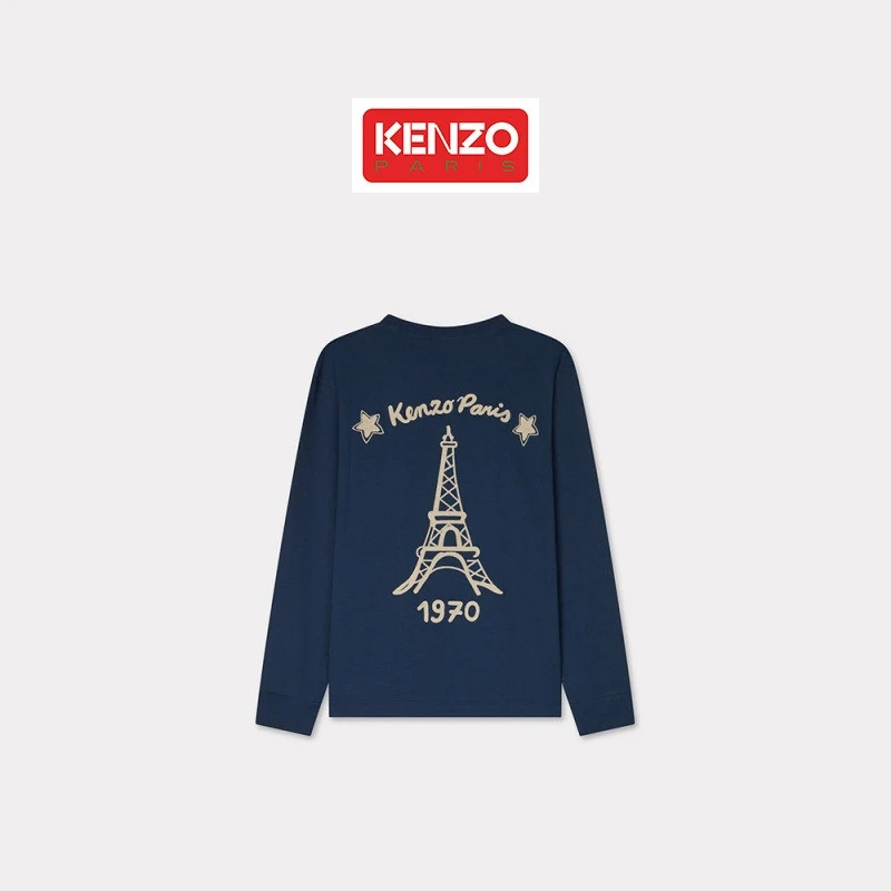 KENZO25春夏新品 男士巴黎铁塔图案长袖T恤衫