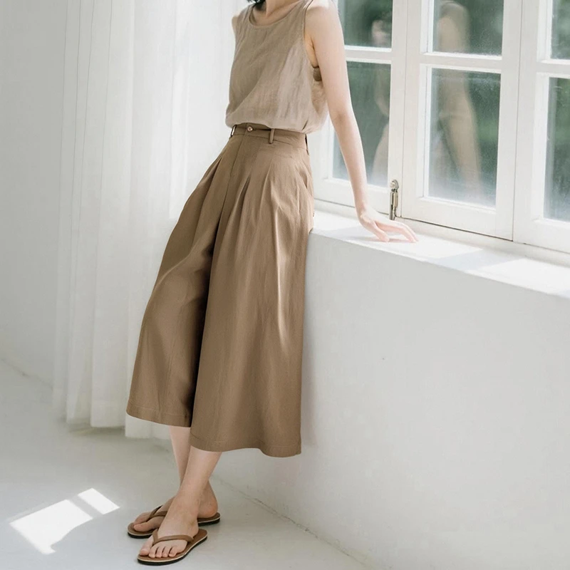 晚白【新品】百搭神裤2025夏裤子亚麻粘纤裤女25031837