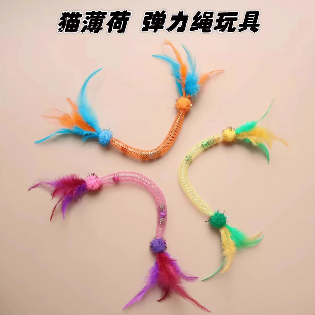 猫咪咬咬弹力绳玩具磨牙耐咬猫薄荷逗猫棒自嗨解闷羽毛猫玩具用品