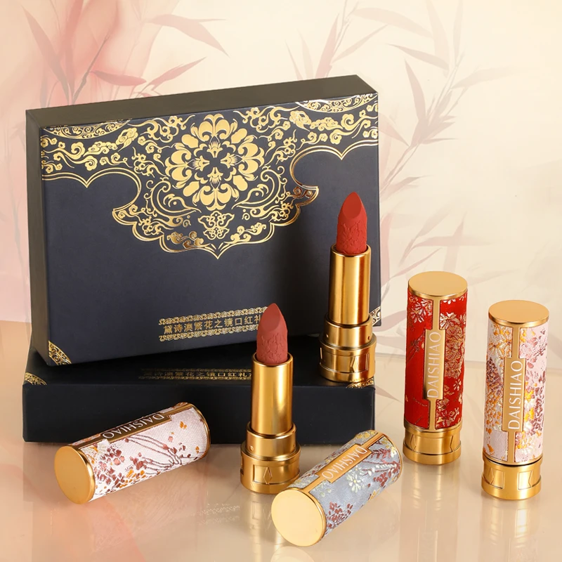 黛诗澳3支装口红古风刺绣繁花之镜雕花口红礼盒装