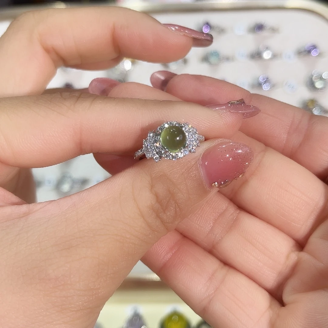 岫玉银S925镶嵌戒指戒指