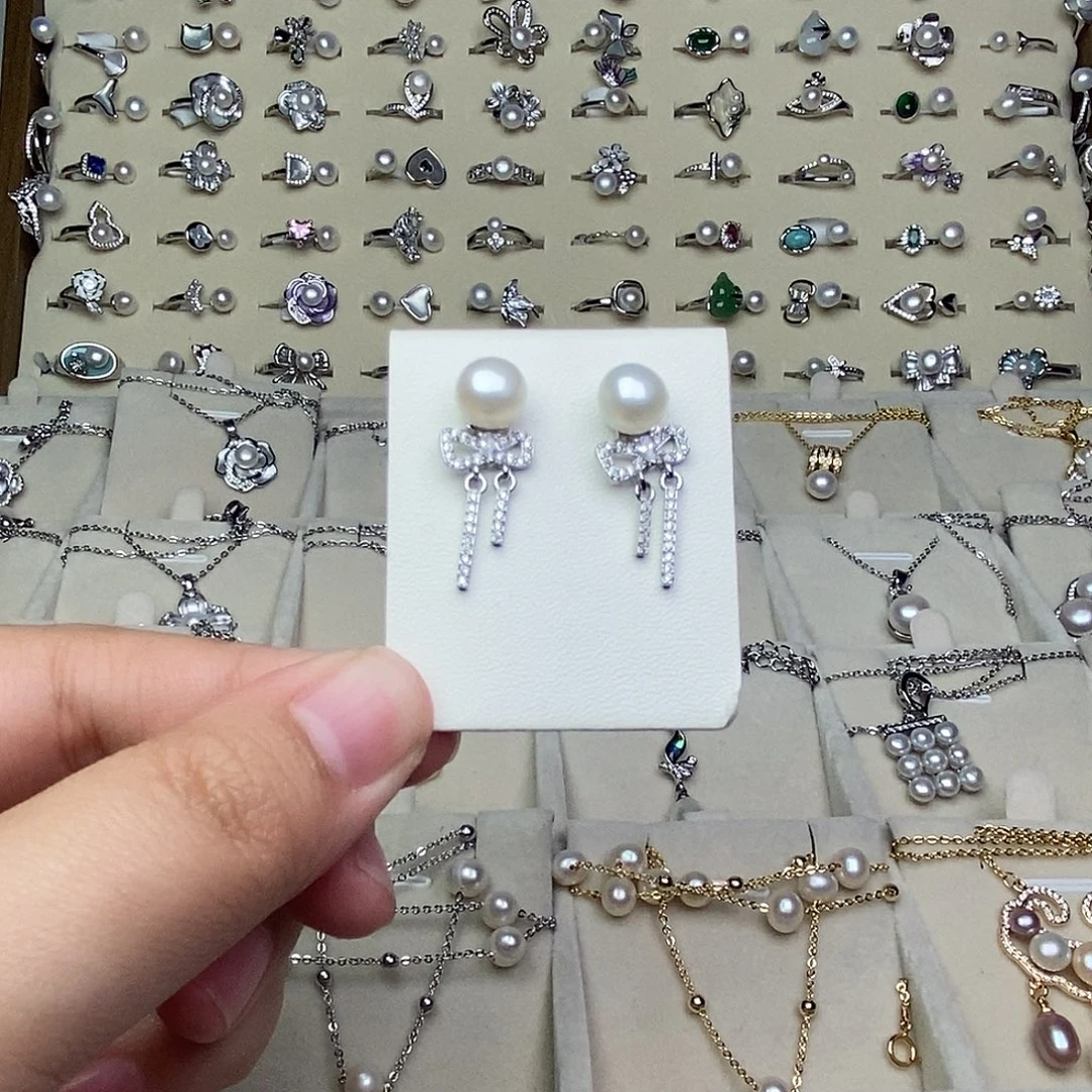 银S925镶嵌淡水珍珠耳饰