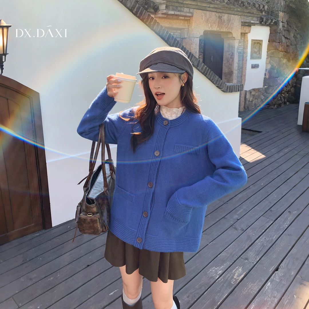 代大喜【蓝梦半岛】蓝色针织开衫2025秋冬毛针织衫百搭长袖