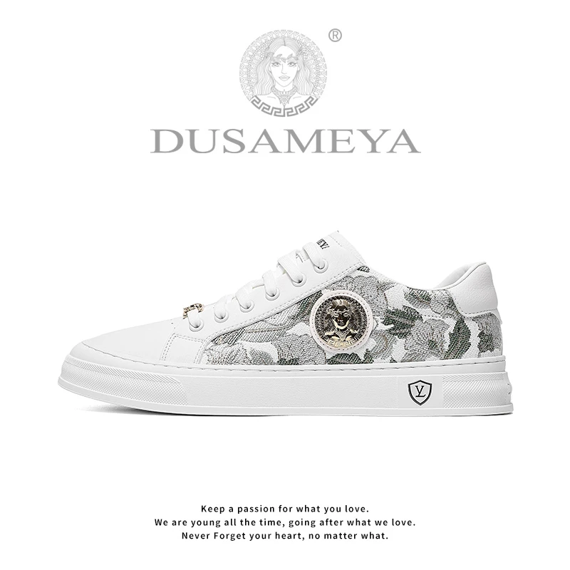 秋季新款-高版:芯片-男士青花瓷刺绣轻奢时尚百搭潮流板鞋D 6763