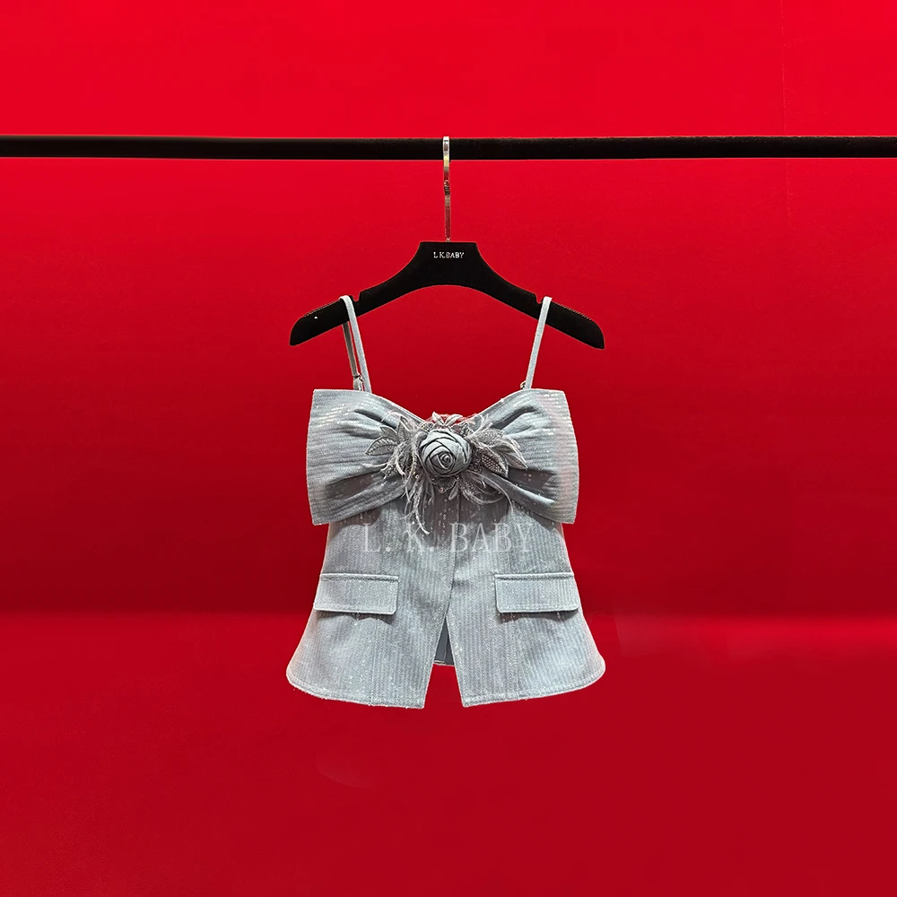 【L.K.BABY】蝴蝶兰  法式3D立体蝴蝶结时尚辣妹牛仔吊带背心3153