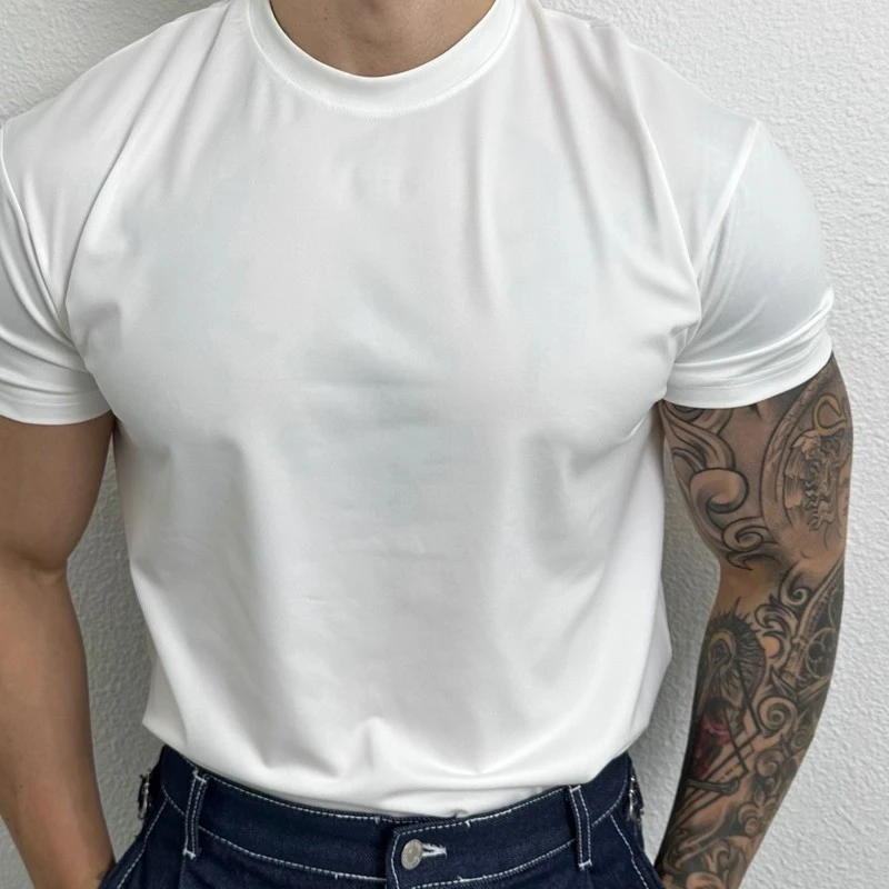 运动短袖T恤男速干衣美式男士健身衣透气肌肉显身材夏季冰丝弹力