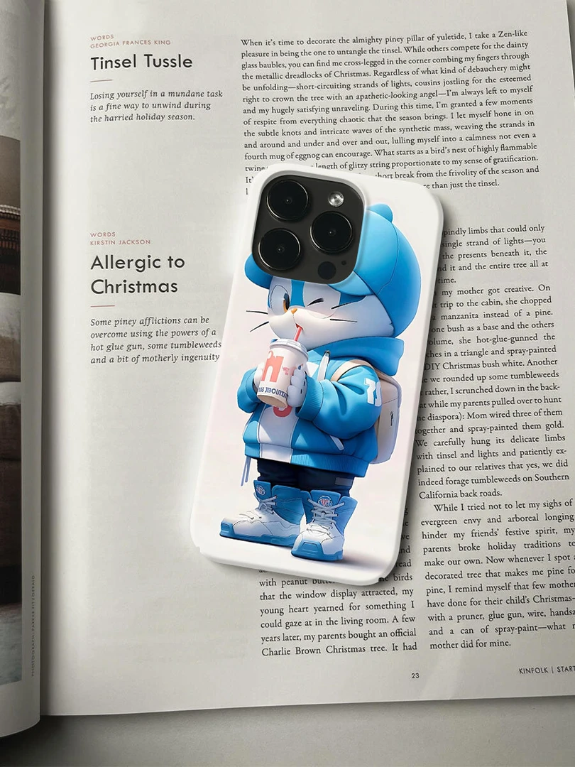 机器猫喝奶茶壳适用于苹果16promax小众个性简约ins艺术轻薄15/14