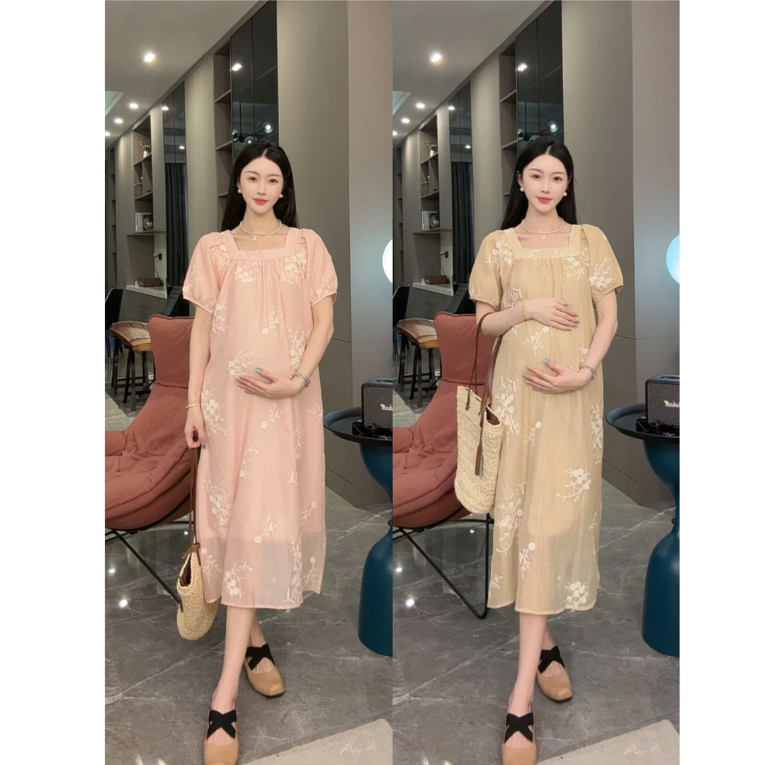 法式气质孕妇装夏季新款爆款洋气轻奢高级减龄宽松显瘦刺绣连衣裙