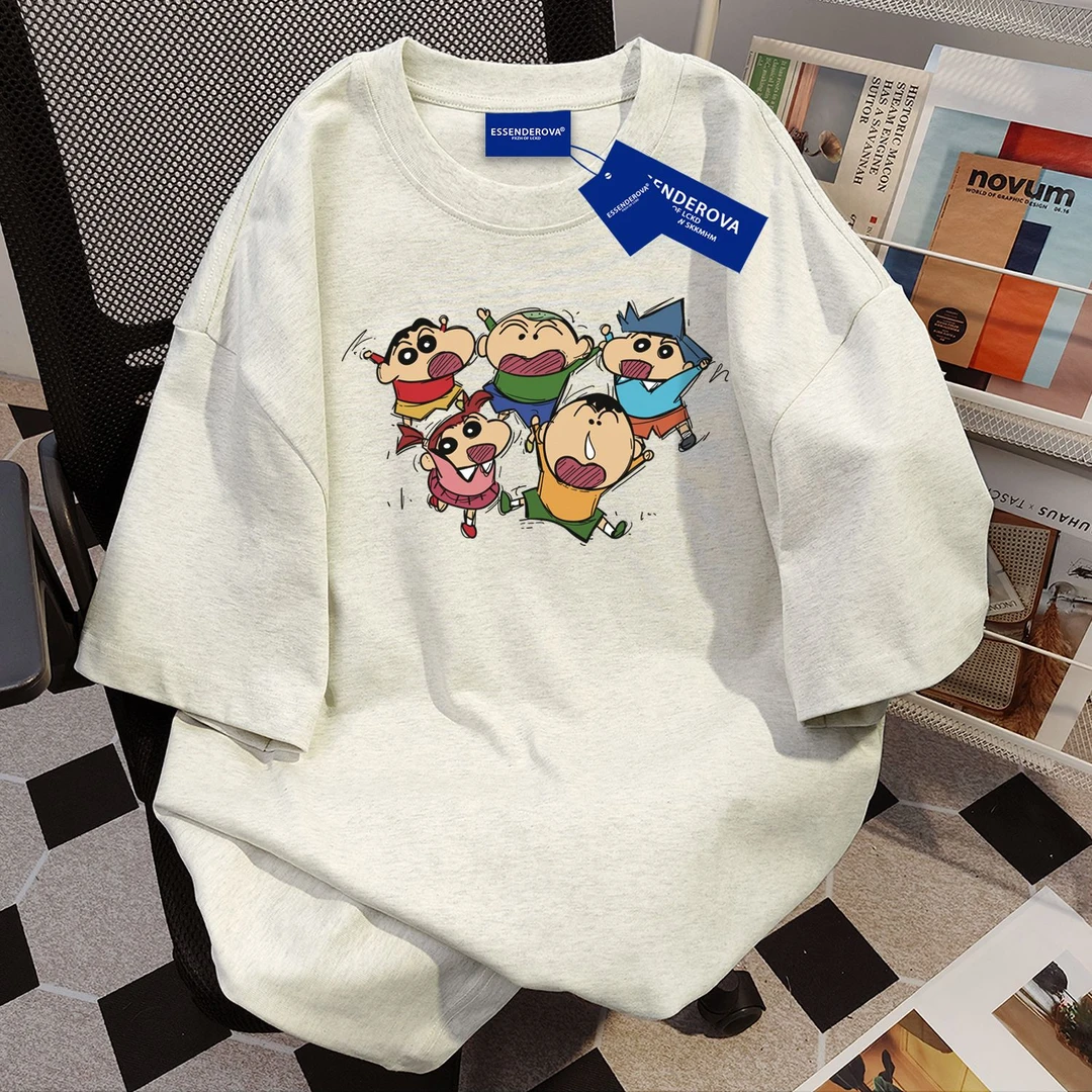 100%纯棉复古高级感趣味印花短袖女短袖休闲t恤夏季ins潮宽松上衣