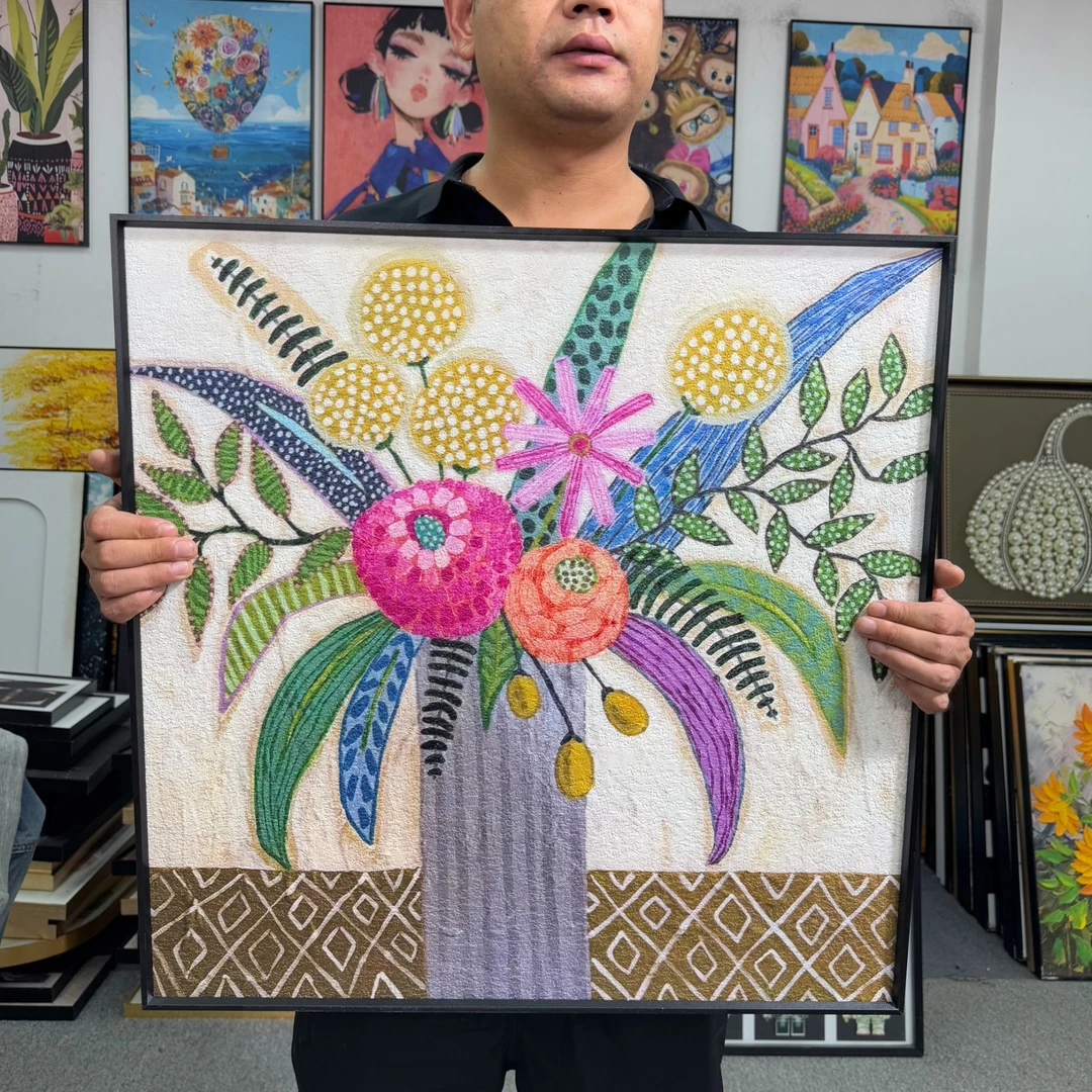 北欧轻奢抽象植物酒店民宿餐厅客厅玄关背景墙装饰画6060
