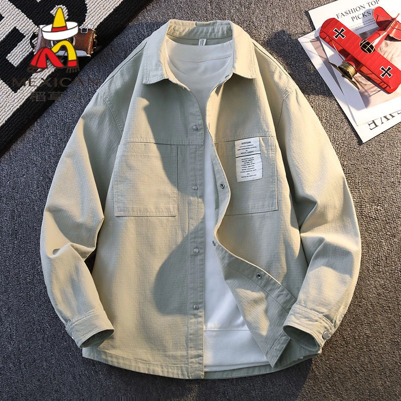稻草人长袖衬衫男外套春秋青少年上衣工装日系防晒2025新款百搭衬