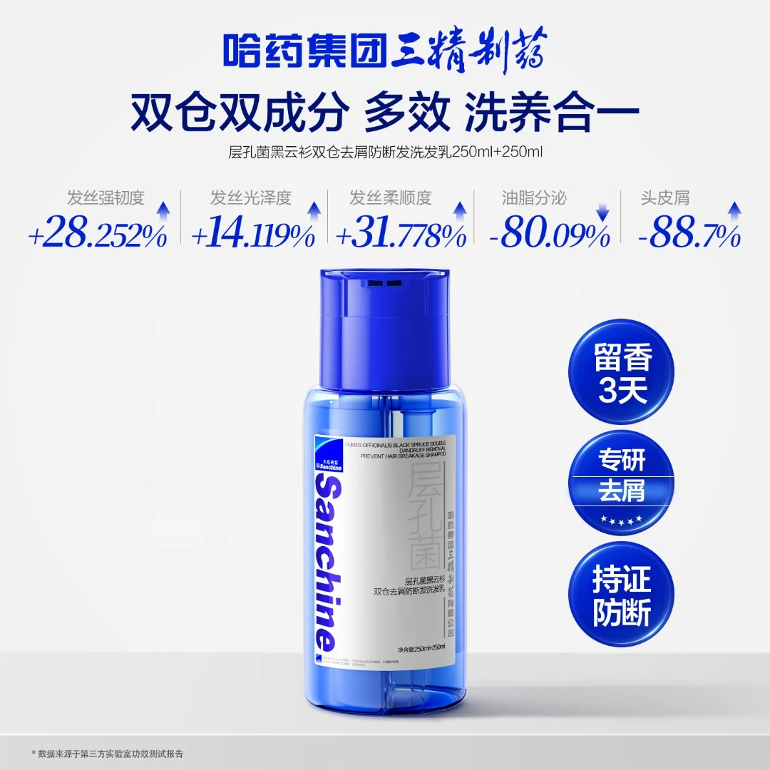 三精制药层孔菌黑云杉双仓去屑防断发洗发乳