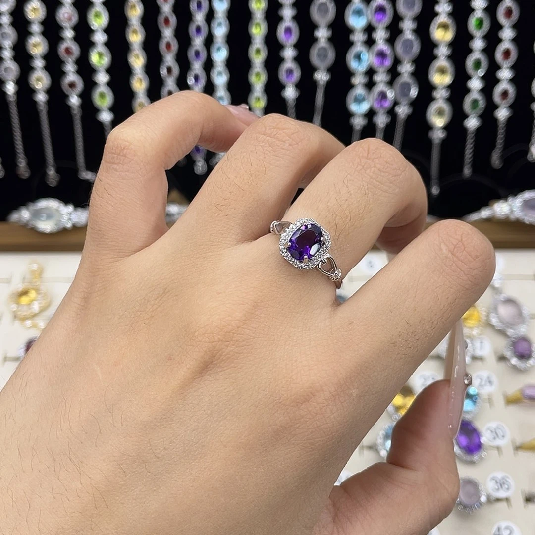 紫晶戒指银S925镶嵌
